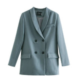 2021 spring womens blazer suit double breasted jacket coat solid color office ladies formal