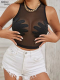 Mesh Patchwork Tank Tops Women Sexy O-Neck Sleeveless Summer Skinny Vest Trend Wild Party Clubwear Slim Tees