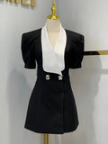 Puff Sleeve Large Collar Back Bow Blazer Mini Dress-Outfit