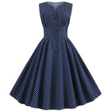 Dot Print Women Summer Dress Single Breasted V Neck Sleeveless Elegant Party Vintage Retro Midi Sundress 2022
