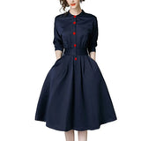 Spring Autumn 50S 60S Vintage Dresses Women Slim 3/4 Sleeve A Line Office Wear Elegant Laides Ol Work Business