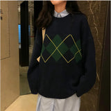 Vintage Argyle Print Round Neck SweaterOutfit
