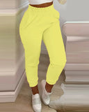 Styles Spring Summer Fashion Solid And Print Shirring Waist Pocket Design Casual Long Cargo Pants Sportswear Women's