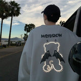 Women's Sweatshirt Reflective Bear Couple Clothes Korean Fashion Autumn Casual Pullovers O-Neck Loose Harajuku Oversized