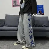 straight print women's pants Korean version ins elastic waist loose wide-leg mopping pants street hip-hop ulzzang