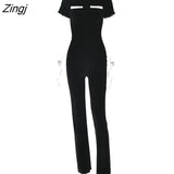 Zipper Velvet Bodycon Jumpsuits Women Short Sleeve Wide Legs Jumpsuit Autumn Turn-down Collar Solid Outfits