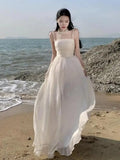 Spaghetti Strap Purple Long Dresses for Women 2023 Summer Sexy Tulle Pleats Fairy Evening Party Backless Female