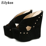 2023 New Summer Women Peep Toe Platform Wedges Slippers Sandals Fashion Ultra High Heels Female Shoes Pumps Size