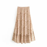 Queens Women Desert Floral Printed Drawstring Elastic Waist Bohemian Maxi Skirts Ladies Rayon Asymmetrical Boho
