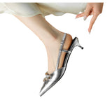 Empty Pointed Cat Heel Woman 2025 New Summer French Bow Fine Heel Head Silver Solid Sandals