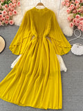 Purple/Orange/Red Draped Long Dress Boho Round Neck Flying Sleeve High Waist Elegant Vacation Beach Robe Bohemian