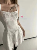 Casual Summer Female Sling Mini Dress Fashion Solid Color Square Neck High Waist A Line Dress Hot Sell Sexy