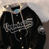 new American retro letter embroidery jackets coats women's street casual trend hooded baseball uniform couple loose