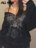 Y2K Grunge Punk Butterfly Print Oversize Zip Up Hoodies Mall Goth Streetwear Hooded Long Sleeve Black Jackets Autumn