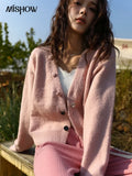 Spring Solid Cardigan for Women Slim Vneck A-straight Knitted Coat Sweet Gentle Single-breasted Korean Sweater