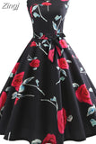 Print Halter Strapless Women Dress Summer Sexy Backless Party Dresses Ladies Elegant Vintage Rockabilly