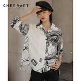 Aesthetic Print Shirts For Women White Long Sleeve Blouse Button Up Collar Shirt Fall 2020 Designer Fashion