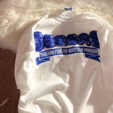 Klein Blue Flocking Embroidery T Shirts Fashion Preppy Oversized Short Sleeve Tops 2022 Summer Large 3XL Casual Men