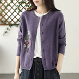 Round-Necked Cardigan Coat Women Thin Loose Embroidered Knitted Shirt Outside A Short