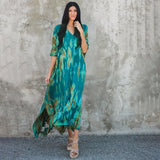 Printed V-neck Batwing Sleeve Side Split Loose Dress For Women Clothes Plus Size Beachwear Maxi Dress