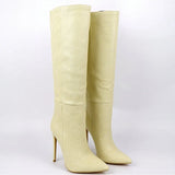 Women Boots Fashion Super High Heel Knee High Boots Faux Leather Pointed Toe Long Boots Winter Shoes 41 42