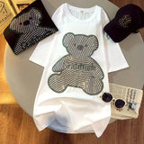 Crystal Diamonds Cartoon Cute T Shirts Women Girl Kawaii Oversized Tops Korean Fashion Summer Cotton Black White