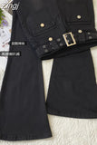 Women Slim Pocket Flare Jeans Retro Solid High Waist Y2K Fashion Basic Autumn Ladies Streetwear Denim Wide Leg Pants With