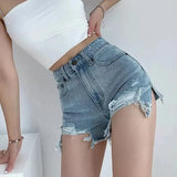 High Waist Denim Shorts Women Sexy Hole Frayed Slit Jeans Summer Fashion Streetwear Harajuku Casual Slim A Line Hot
