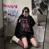 Harajuku Gothic Black Anime Hoodies Women Streetwear Oversized E Girl White Pullovers Autumn Fashion Fleece
