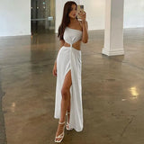 Fashion Black Hollow Out Maxi Dress for Summer Holiday Club Party Dresses 2022 New Women High Split Backless Sexy