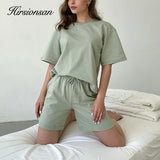 Summer Soft Cotton Sets Women Basic Casual Two Pieces T Shirts and Elastic Waist Shorts Pants Loose Solid
