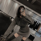 Streetwear Knitted Mini Dress Women Hooded Sweater A Line Dresses Winter Korean Solid High Waist Slim Casual Vestidos