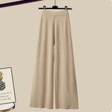 Winter Knit Sets Womens Outfits Korean Sweet Floral Knitted Cardigan And Wide Leg Pants Sets Ladies Elegant Knitting