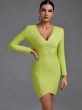 Long Sleeve Bandage Dress Green Bodycon Dress Evening Party Elegant Sexy Birthday Club Outfit 2022 Autumn Winter