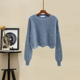 Women Winter Patchwork Long Sleeve Knitted Tops + Asymmetric Skirt 2 Piece Suit Female Party Elegant Two Piece
