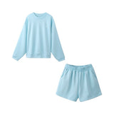 Spring Summer Loose Tracksuits Solid Color Two Piece Set O-neck Sweatshirts and Shorts