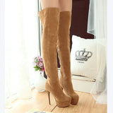 Women Winter Boots Super High Heel Over The Knee Boots Fashion Platform Zipper Boots Warm Fur Snow Boots Female Shoes Blue