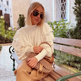 2021 Woman Sweaters High Collar Vintage Ruffled Pullover Women Sweet Lanten Sleeve Cable-knit Twist Winter Pull