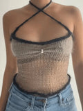Lace Up Knitted Crop Cami Top- Outfit