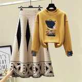 Winter Two Pieces Sets For Women Long Sleeve Pullover Sweatshirts And High Waist Knitting Skirts Sets Womens Outfits