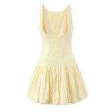Buttoned Puff Ruched Mini Dress-Outfit