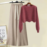 Winter Knitted Two Piece Set Women Casual Pullover Long Sleeve Knitting Sweater And Wide Leg Pants Sets For Women