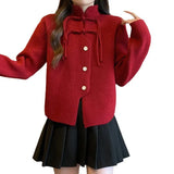 Zingj Chinese Style National Wind This Year Red Female Sweater Spring 2024 New Festive Plate Button Jacket Pin Button Cardigan-Outfit