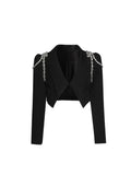 Spring Autumn Elegant Ol Women Chain Short Blazer Harajuku Punk Chains Cropped Jacket Casual Long Sleeve Super Short