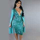 Sparkle Black Sequin Bodycon Mini Dress Vintage Glam Shawl Slit Sleeves Sequined Party Dress Special Occasion
