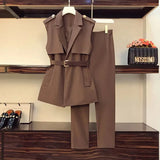 Office Ladies Solid 2 Piece Sets Womens Outfit For Women Notched V Neck Blazer Vest And Pants Sets For Women