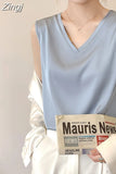 Women's Elegant Blouse Summer Sleeveless Satin Blouse Chiffon Top Shirt Office White Blouse for Women Trend