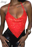 Sexy Women Sparkly Halter Tank Crop Tops Backless Chains Linked Sleeveless Rhinestones Glitter Mini Vest Club