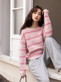 Women's Sweater 2022 Autumn Gradient Mohair V-Neck Long Sleeve Striped Knitted Tops New Gentle Female Clothing