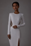 New Summer Women Backless Bandage Dress Sexy O Neck Long Sleeves Belt Celebrity Club Bodycon Evening Midi Party